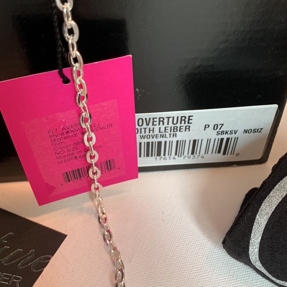 Judith Leiber Overture Hard Shell Woven Silver Black Leather Lucite Bow Clutch - Picture 8 of 16